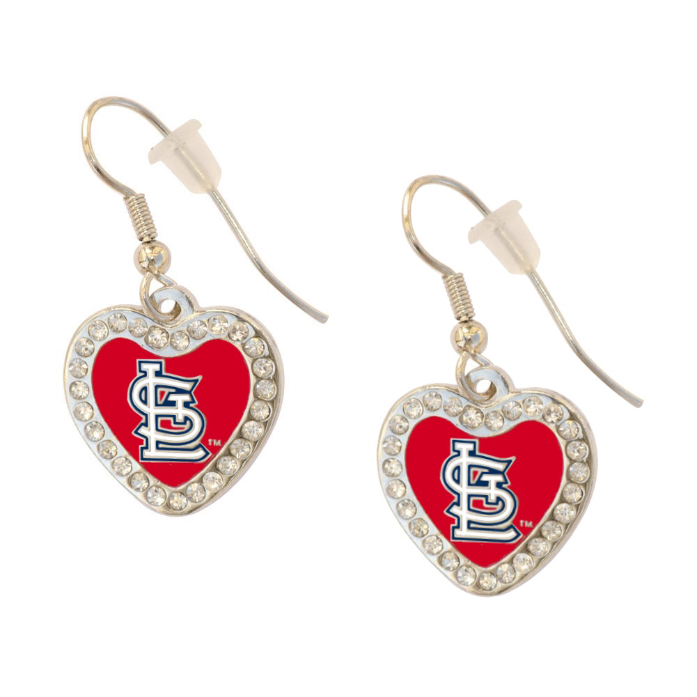 St Louis Cardinals Crystal Heart Earrings Pierced