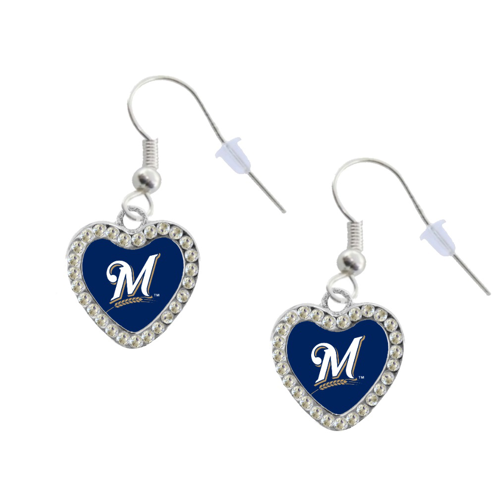 Final Touch Gifts Milwaukee Brewers Crystal Heart Earrings 