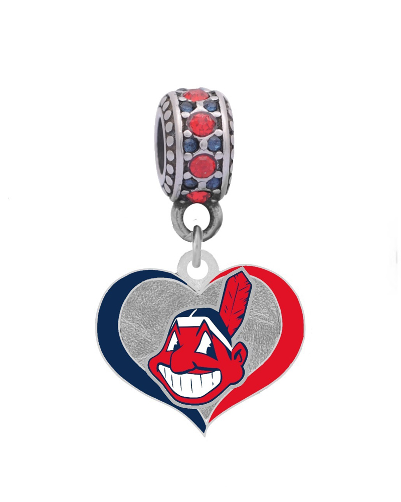 Final Touch Gifts Cleveland Indians Swirl Heart Charm Fits European Style Large Hole Bead Bracelets 